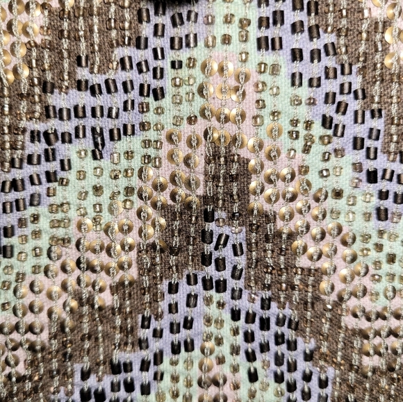 Trafaluc Brown Sequins And Beaded Y2K  Chevron Micro Mini Skirt - Picture 7 of 10